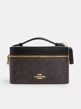 Coach CW728 Cosmetic Case In Signature Canvas Gold/Walnut/Black NWT